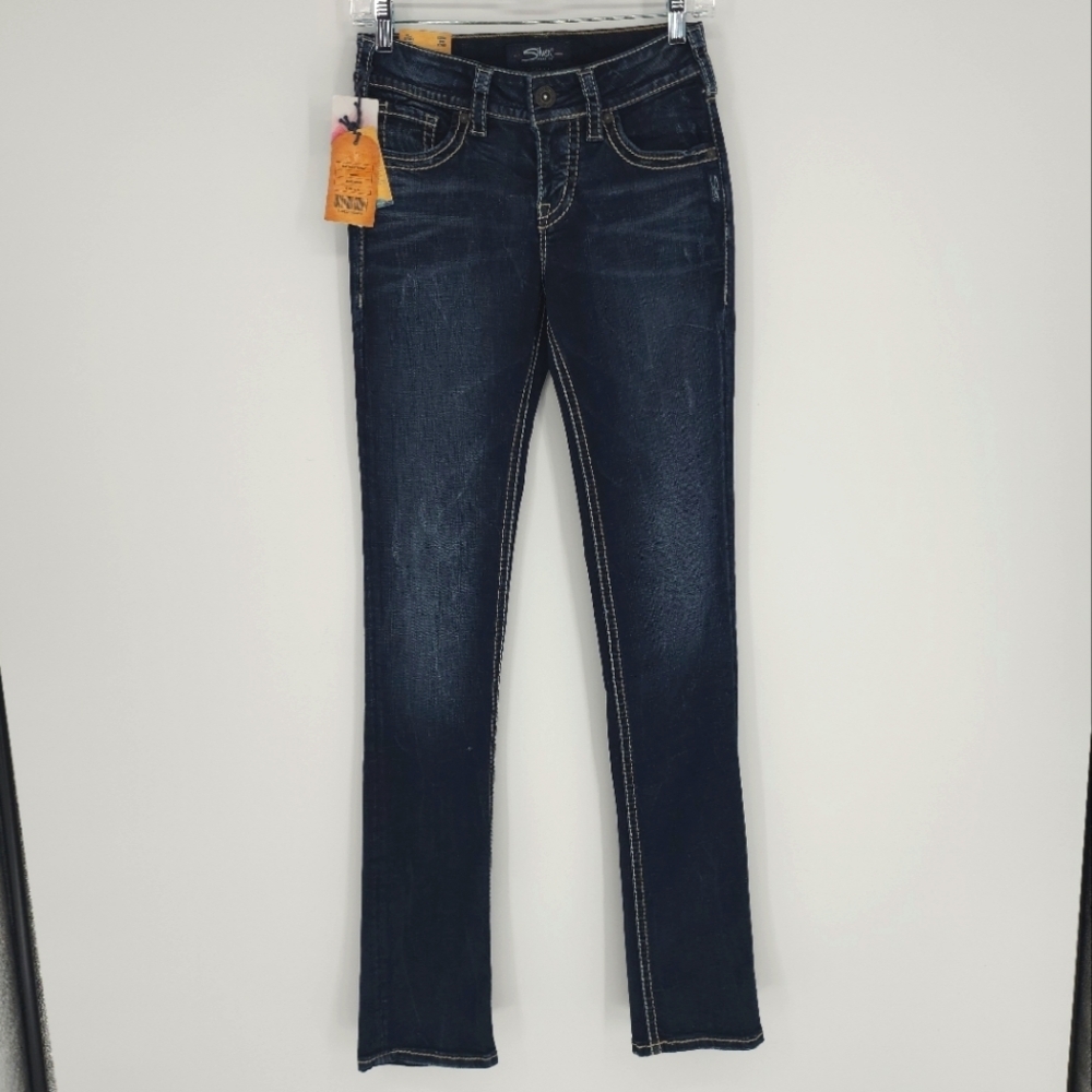 Silver NWT Suki Mid Rise Straight Jean Indigo W25 L34